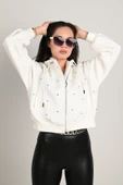 Kadın Taş Detaylı Kapüşonlu Fermuarlı Sweatshirt 1639-24 - 9