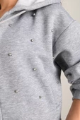 Kadın Taş Detaylı Kapüşonlu Fermuarlı Sweatshirt 1639-24 - 4
