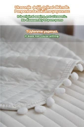 Evlen Home Ponponlu Çift Kişilik %100 Pamuk Yatak Örtüsü ( Pike ) Takımı Krem - 3