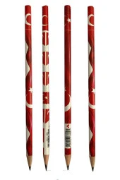 Türk Bayraklı Yuvarlak Kurşun Kalem 4 Adet 1 Paket Fatih Kurşun Kalem 2B Siyah Kurşun Kalem Türk Bayrak Desenli 2 B Kalem - 1