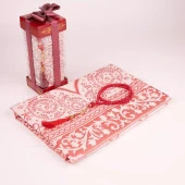 Tesbih + Seccade Hediye Seti (Desenli Dik Asetat Kutu, Bordo) - 1