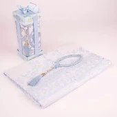 Tesbih + Seccade Hediye Seti (Desenli Dik Asetat Kutu, Mavi) - 1