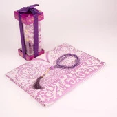 Tesbih + Seccade Hediye Seti (Desenli Dik Asetat Kutu, Mor) - 1