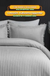 Evlen Home Ponponlu Çift Kişilik %100 Pamuk Yatak Örtüsü ( Pike ) Takımı Gri - 4