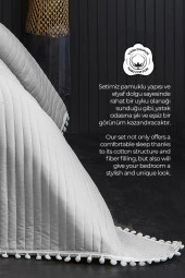 Evlen Home Ponponlu Çift Kişilik %100 Pamuk Yatak Örtüsü ( Pike ) Takımı Gri - 5