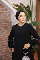 Balon Kol Taşlı Ferace Siyah - 2