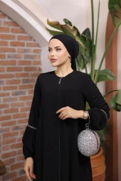 Balon Kol Taşlı Ferace Siyah - 3
