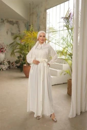 Robalı boncuklu Ferace BEYAZ - 2