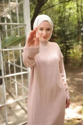 TESETTÜR Reglan kollu triko elbise LILA - 4