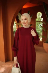 Reglan Kol Rahat Kalıp Triko Elbise BORDO - 3