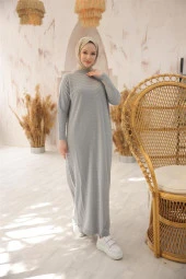Oversize Triko Elbise GRİ - 1