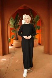 Oversize Triko Elbise SİYAH - 2