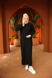 Oversize Triko Elbise SİYAH - 3
