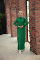 Oversize Triko Elbise YEŞİL - 4