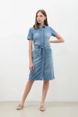 Kadın Kemer Detaylı Düğmeli Kısa Jean Elbise - 7