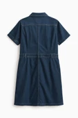 Kadın Kemer Detaylı Düğmeli Kısa Jean Elbise - 3