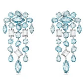 5666015 Swarovski Küpe Gema clip earrings, Mixed cuts, Chandelier, Extra long, Blue, Rhodium plated - 1