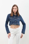 Kadın Püsküllü Crop Jean Ceket - 8
