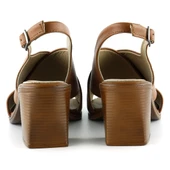 Erkan Saçmacı Soleil Taba Hakiki Deri Çapraz Bantlı Kalın Topuklu Sandalet - 4