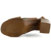 Erkan Saçmacı Soleil Taba Hakiki Deri Çapraz Bantlı Kalın Topuklu Sandalet - 5