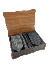 Brianze Premium Ahşap Kutulu 2'li Kravat Mendil Set thumbnail 1