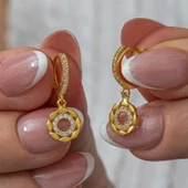 Gümüş Sallantılı Gold Halka Kadın Küpe - 2