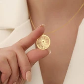 14 Ayar Altın Mikron Kaplama Spiral Geometrik Gümüş Kolye - CN00294 thumbnail 1