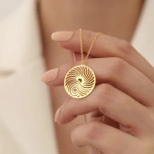 14 Ayar Altın Mikron Kaplama Spiral Geometrik Gümüş Kolye - CN00294 thumbnail 3