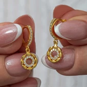Gümüş Sallantılı Gold Halka Kadın Küpe - 1
