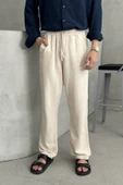 Erkek Beli Lastikli Baggy Kalıp Keten Pantolon - 6