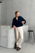 Erkek Beli Lastikli Baggy Kalıp Keten Pantolon - 7