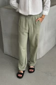 Erkek Beli Lastikli Baggy Kalıp Keten Pantolon - 1