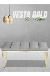 Vesta Gold Gri-kapitoneli Model Puf&bench&koltuk-oturak-uzun Makyaj Puff-yatak Odası Ucu&önü - 1