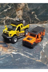 2 Araçlı Set Metal Sesli Ford-150 Jeep Kamyonet Oyuncak Model Landrover Arazi Pickup Jip thumbnail 1