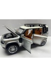 Land Rover Defender Metal Araba 23 Cm Sesli Işıklı Kapılar Bagaj Kaput Açılır Oyuncak Demir Araç - 3