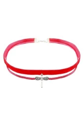 Pembe Kadife Kadın Yusufcuk Choker Kolye - 1