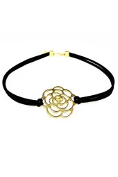 Siyah Süet Kadın Gül Choker Kolye - 1
