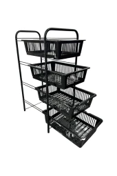 Ece Metal 4 Plastik Raflı Tekerlekli Siyah Sebzelik Meyvelik Organizer - 1