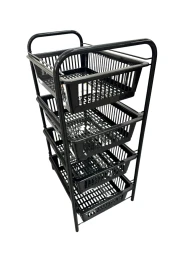 Ece Metal 4 Plastik Raflı Tekerlekli Siyah Sebzelik Meyvelik Organizer - 2