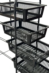 Ece Metal 4 Plastik Raflı Tekerlekli Siyah Sebzelik Meyvelik Organizer - 4