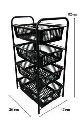 Ece Metal 4 Plastik Raflı Tekerlekli Siyah Sebzelik Meyvelik Organizer - 5