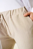 Dar Paça Çizgili Pantolon Bej - 4
