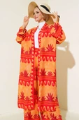Etnik Desen Kimono İkili Takım Oranj Kırmızı thumbnail 2