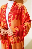 Etnik Desen Kimono İkili Takım Oranj Kırmızı thumbnail 4