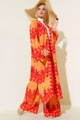 Etnik Desen Kimono İkili Takım Oranj Kırmızı thumbnail 1