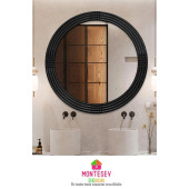 Safir Siyah Dekoratif Ayna Yuvarlak Ayna Işlemeli Ahşap Duvar Aynası Tekli - 69 Cm - 1