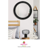 Safir Siyah Dekoratif Ayna Yuvarlak Ayna Işlemeli Ahşap Duvar Aynası Tekli - 69 Cm - 2