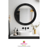 Safir Siyah Dekoratif Ayna Yuvarlak Ayna Işlemeli Ahşap Duvar Aynası Tekli - 69 Cm - 3