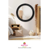 Safir Siyah Dekoratif Ayna Yuvarlak Ayna Işlemeli Ahşap Duvar Aynası Tekli - 69 Cm - 4