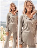 Bone Club 5126 Gri Noktalı Önden Düğmeli Lohusa Pijama Tk - 4